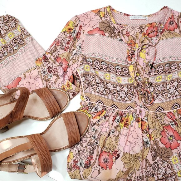 R. Vivimos Floral Long Sleeve Midi Dress, M - Picture 10 of 11